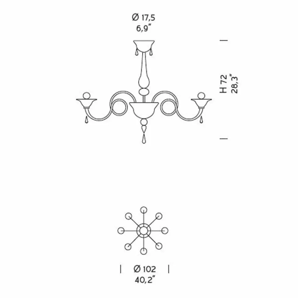 Żyrandol Artisan 8 świateł ze szkła weneckiego, wyprodukowany we Włoszech - Margherita Viadurini