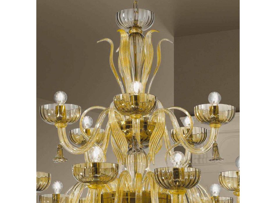 Ręcznie wykonany żyrandol 18 świateł ze szkła weneckiego, wyprodukowany we Włoszech - Regina Viadurini