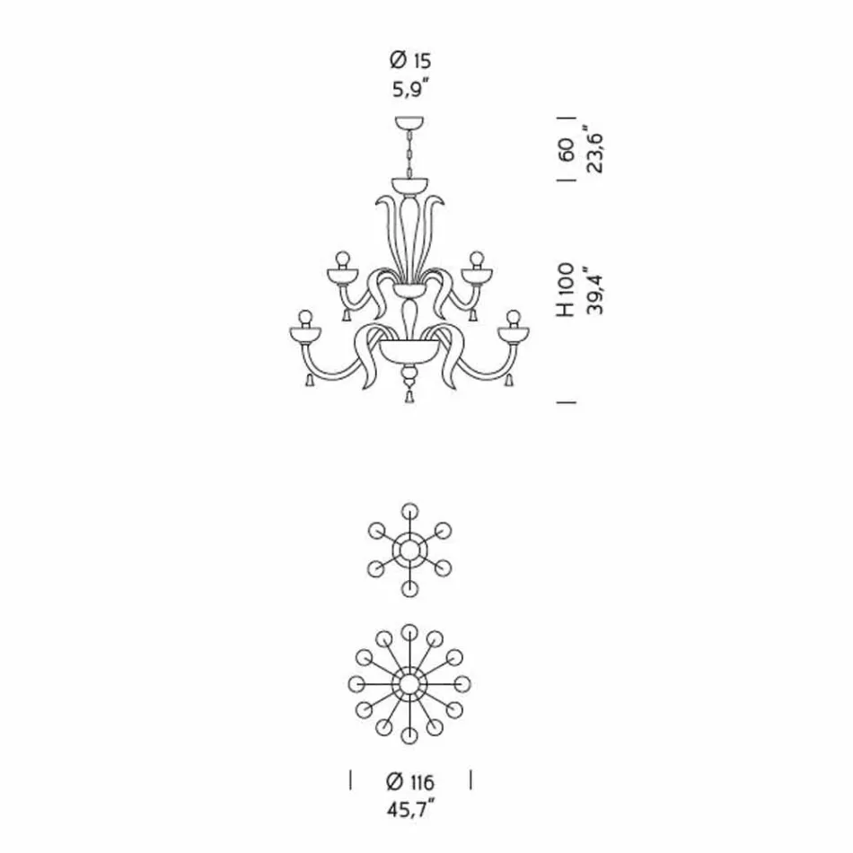 Ręcznie wykonany żyrandol 18 świateł ze szkła weneckiego, wyprodukowany we Włoszech - Regina Viadurini