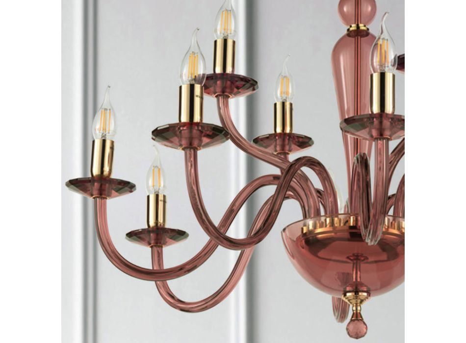 Klasyczny żyrandol 12 lamp z ręcznie robionego włoskiego szkła i metalu - Oliver Viadurini