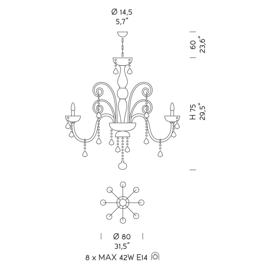 Klasyczny żyrandol 8 świateł ze szkła weneckiego Made in Italy - Florentine Viadurini