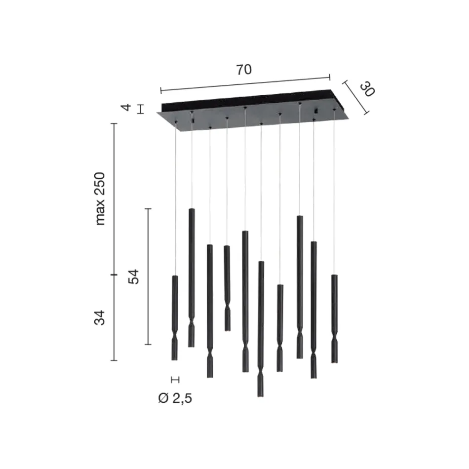 Żyrandol z 10 diodami LED z malowanego metalu i regulowanymi kablami - modrzew Viadurini