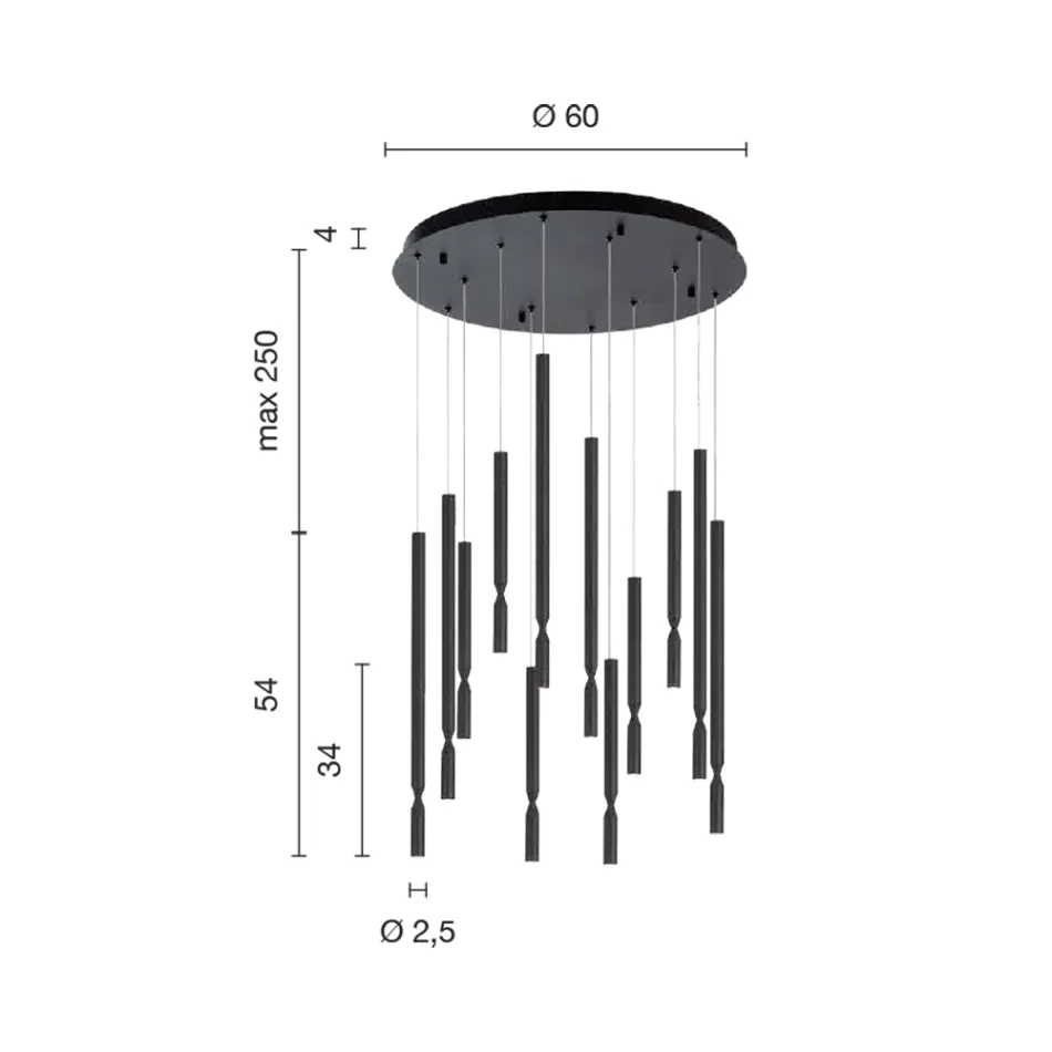 Żyrandol z 12 diodami LED z malowanego metalu i regulowanymi kablami - modrzew Viadurini