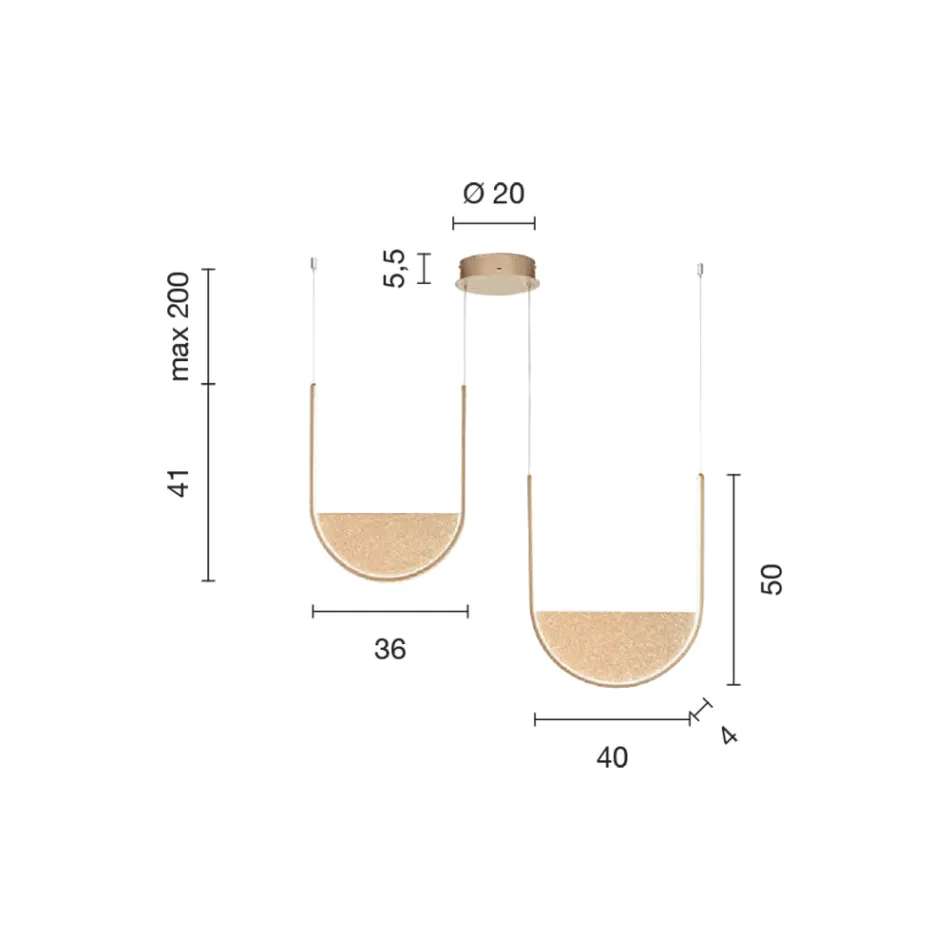 Żyrandol z 2 diodami LED z wyjmowaną wkładką ze szkła granulowanego - Catalpa Viadurini