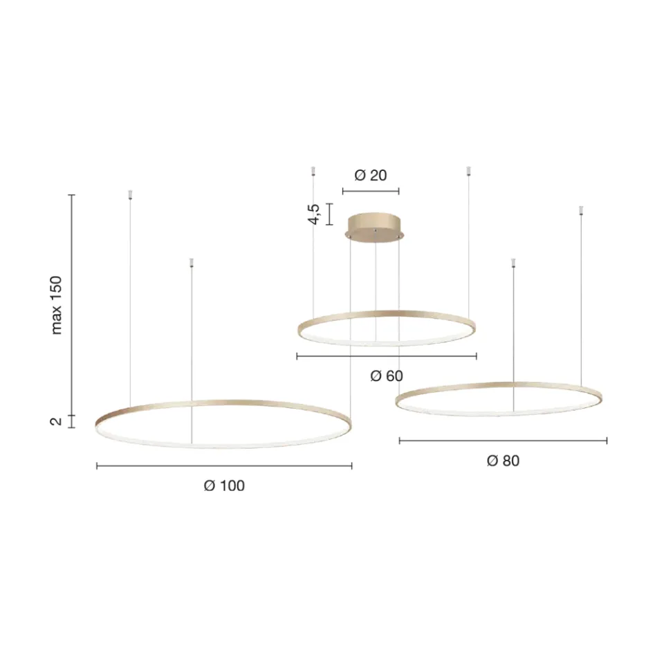 Żyrandol z 2 lub 3 poziomymi diodami LED Roronde z malowanego metalu - Mulberry Viadurini