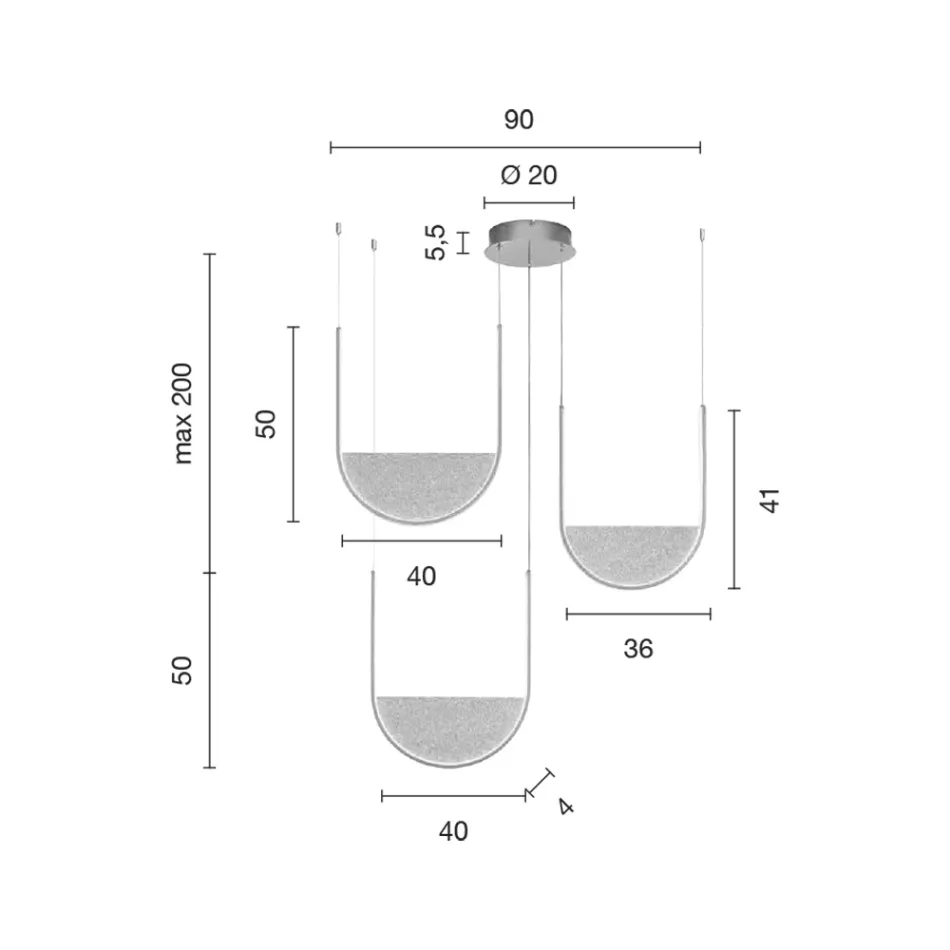 Żyrandol z 3 diodami LED z wyjmowaną wkładką ze szkła granulowanego - Catalpa Viadurini