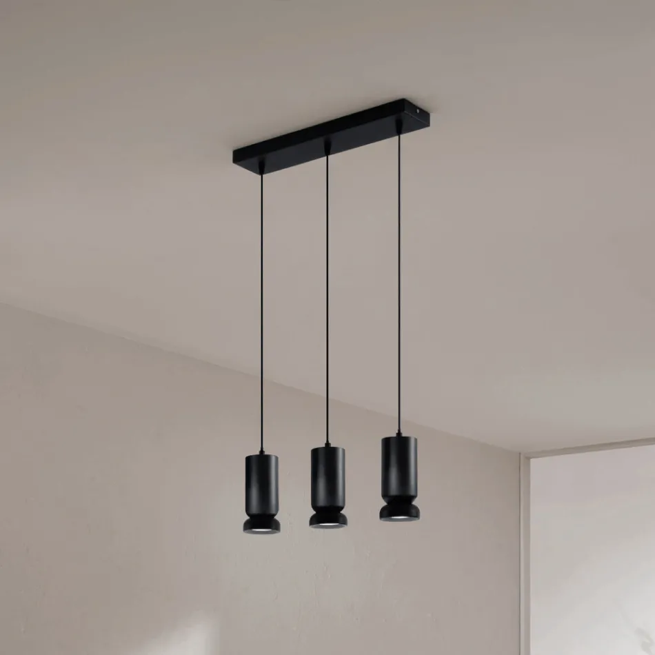 Żyrandol z 3 diodami LED z malowanego proszkowo aluminium i regulowanym kablem - Buxus Viadurini