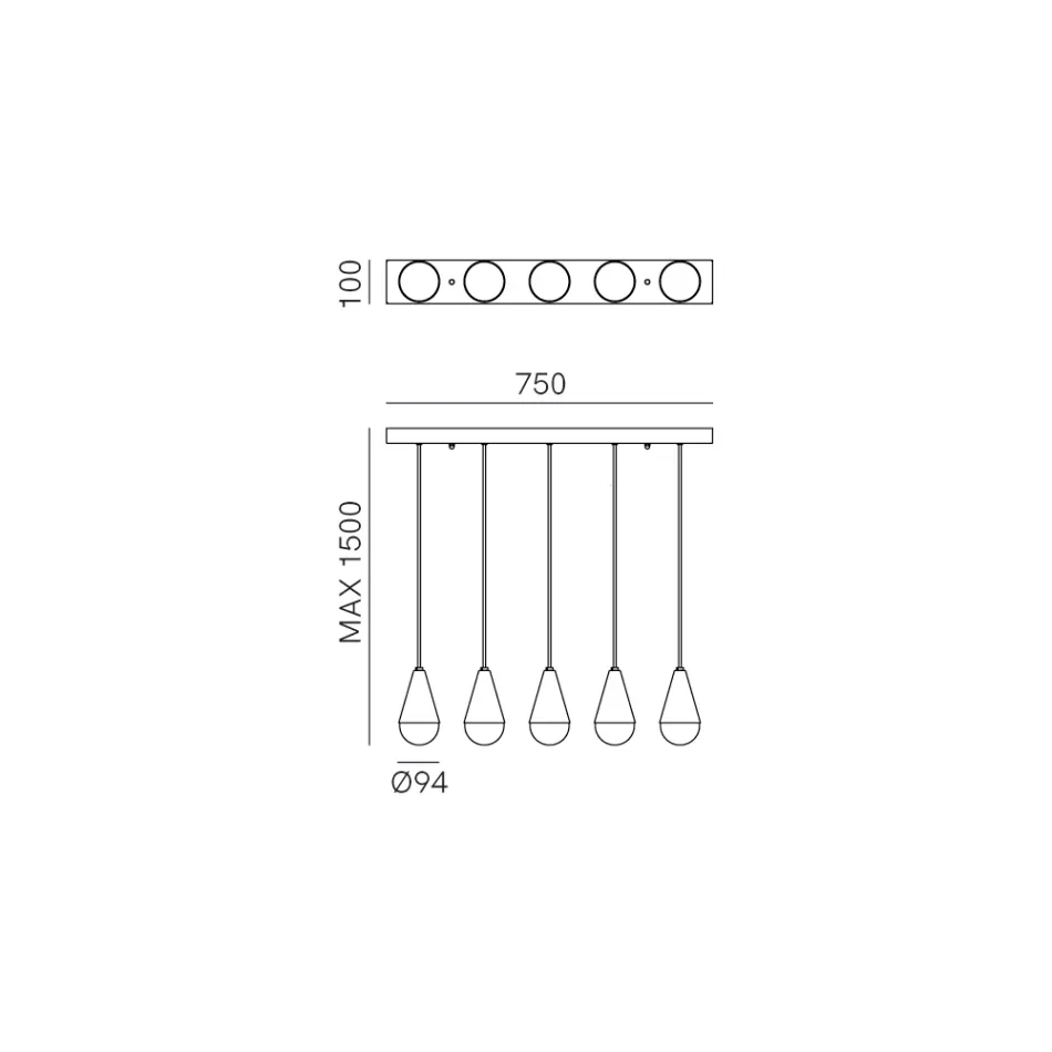Żyrandol z 5 lampkami z żelaza i szkła Made in Italy - Cloudy Viadurini