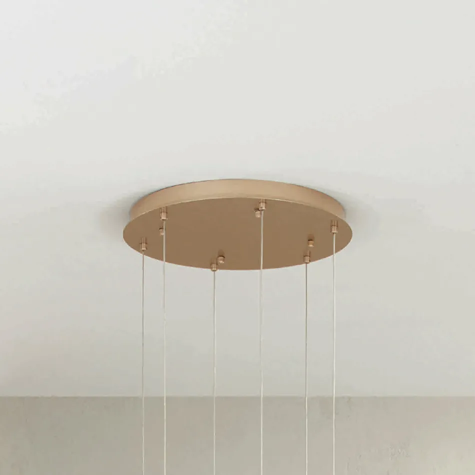 Żyrandol z 6 diodami LED i okrągłą podstawą z metalu malowanego na złoto - Grab Viadurini