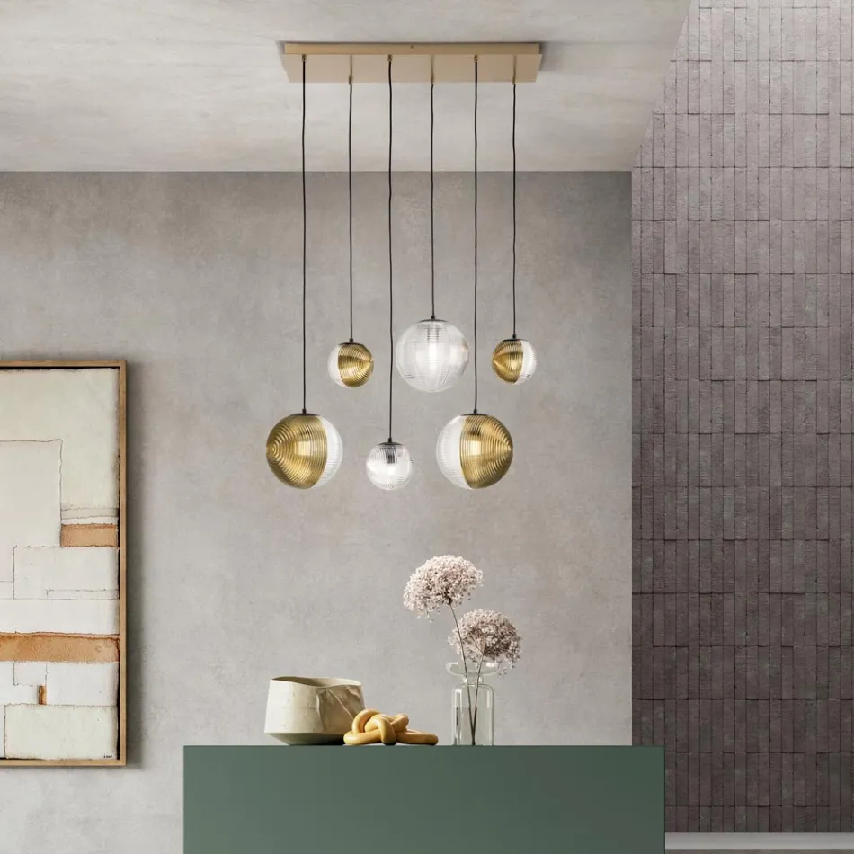 Żyrandol z 6 światłami z dmuchanego szkła w kształcie kuli Made in Italy - Prilla Viadurini