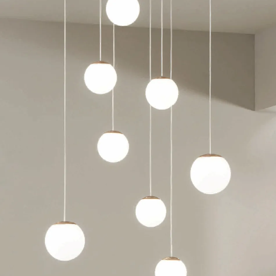 Żyrandol z 8 diodami LED pokryty opcjonalnym kolorowym szkłem i podstawą z metalu - buk Viadurini