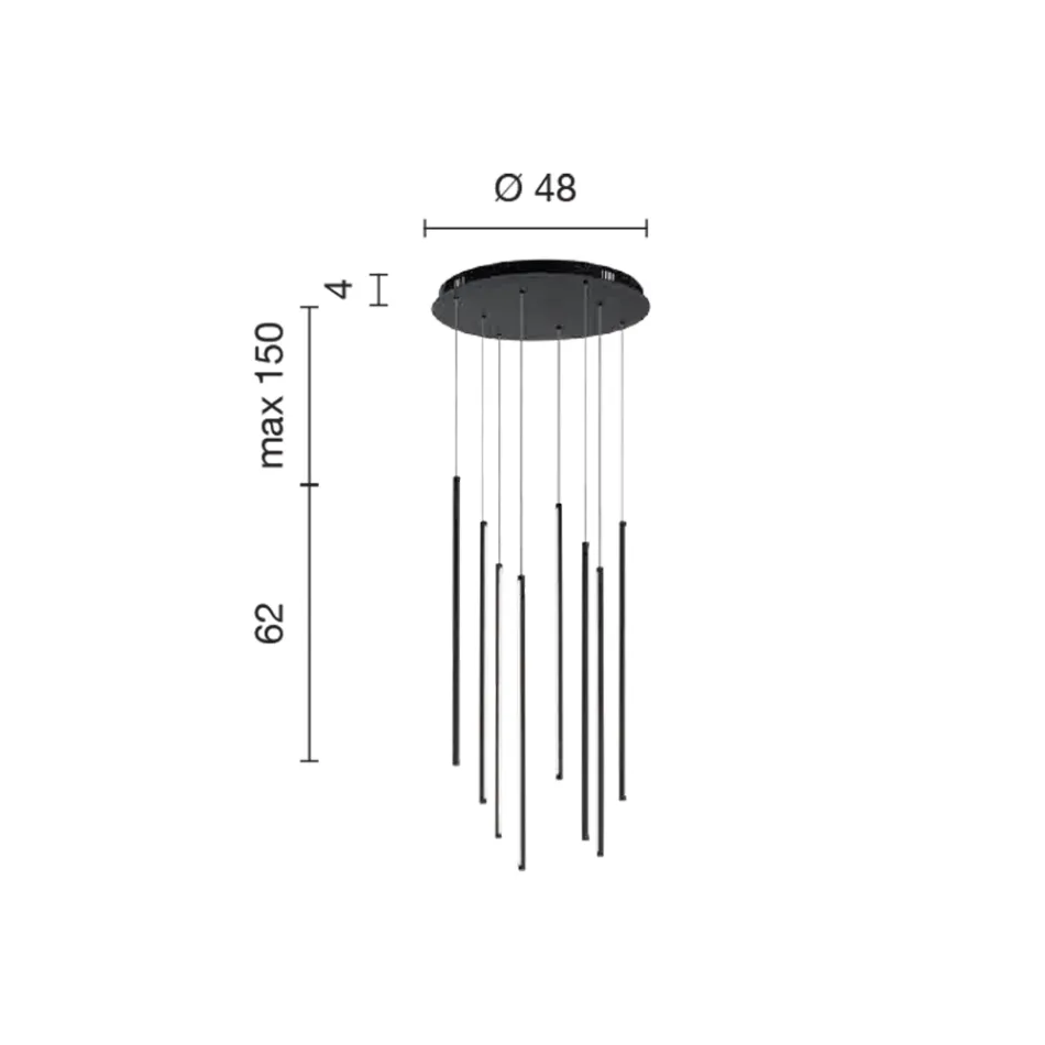 Żyrandol z 8 diodami LED z metalu malowanego na złoto i regulowanymi przewodami - pomarańczowy Viadurini