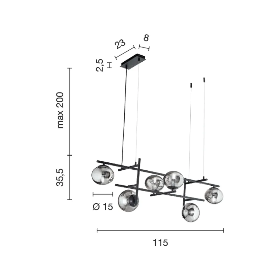 Żyrandol z diodami LED z metalu malowanego na złoto i dmuchanego szkła - Ailanto Viadurini