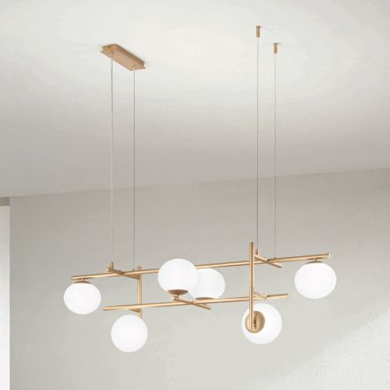 Żyrandol z diodami LED z metalu malowanego na złoto i dmuchanego szkła - Ailanto Viadurini