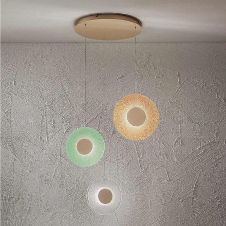 Żyrandol z oświetleniem LED z malowanego metalu i kolorowego grafitowego szkła - Albizia Viadurini