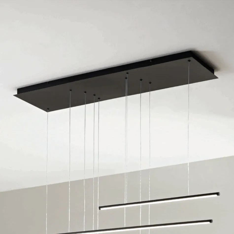 Żyrandol z poziomymi diodami LED z metalu i regulowanymi przewodami - pomarańczowy Viadurini