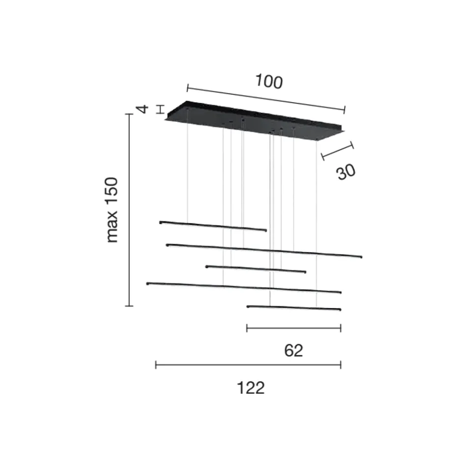 Żyrandol z poziomymi diodami LED z metalu i regulowanymi przewodami - pomarańczowy Viadurini
