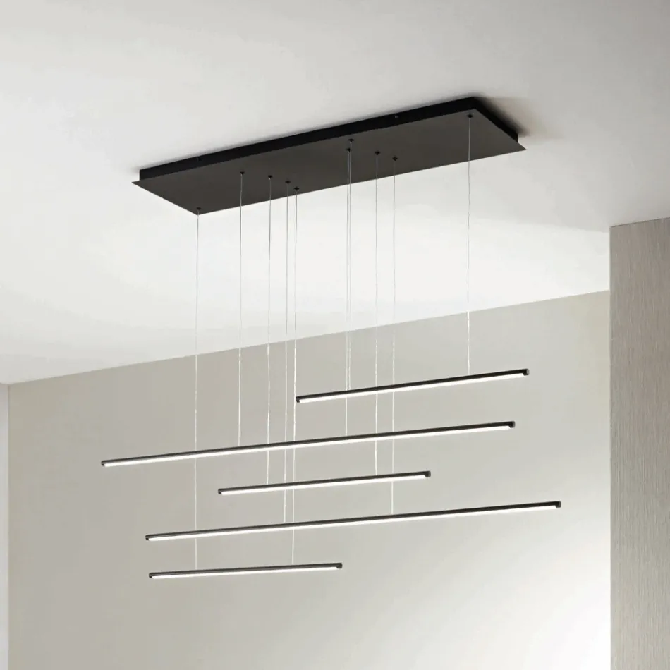 Żyrandol z poziomymi diodami LED z metalu i regulowanymi przewodami - pomarańczowy Viadurini