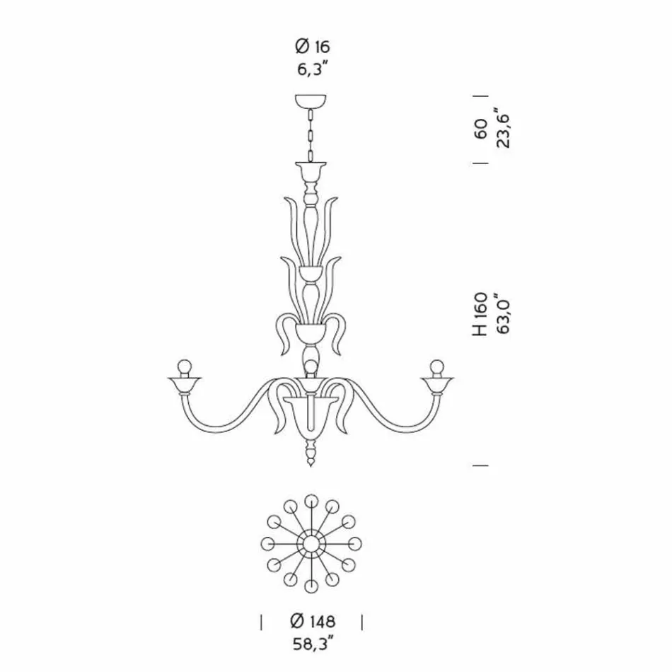 Żyrandol ze szkła weneckiego 12 świateł Ręcznie robiony we Włoszech - Agustina Viadurini