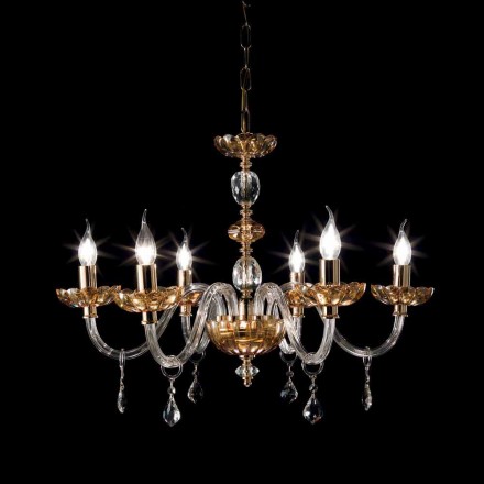 Żyrandol klasyczny design ze światłami 6 szklanych i szkła Sztuk Viadurini