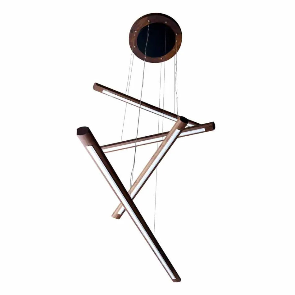 4-częściowy żyrandol z drewna Grilli York wyprodukowany we Włoszech Viadurini