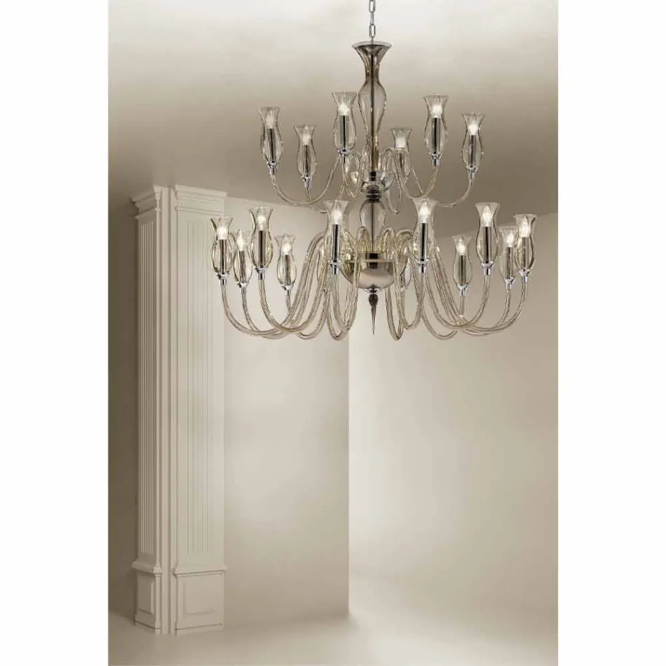 Ręcznie robiony żyrandol z 18 lampkami ze szkła weneckiego Made in Italy - Vittoria Viadurini