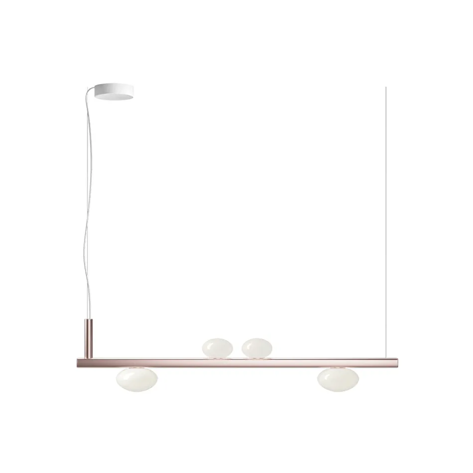 Żyrandol aluminiowy z białym, dmuchanym szkłem - Alma Viadurini