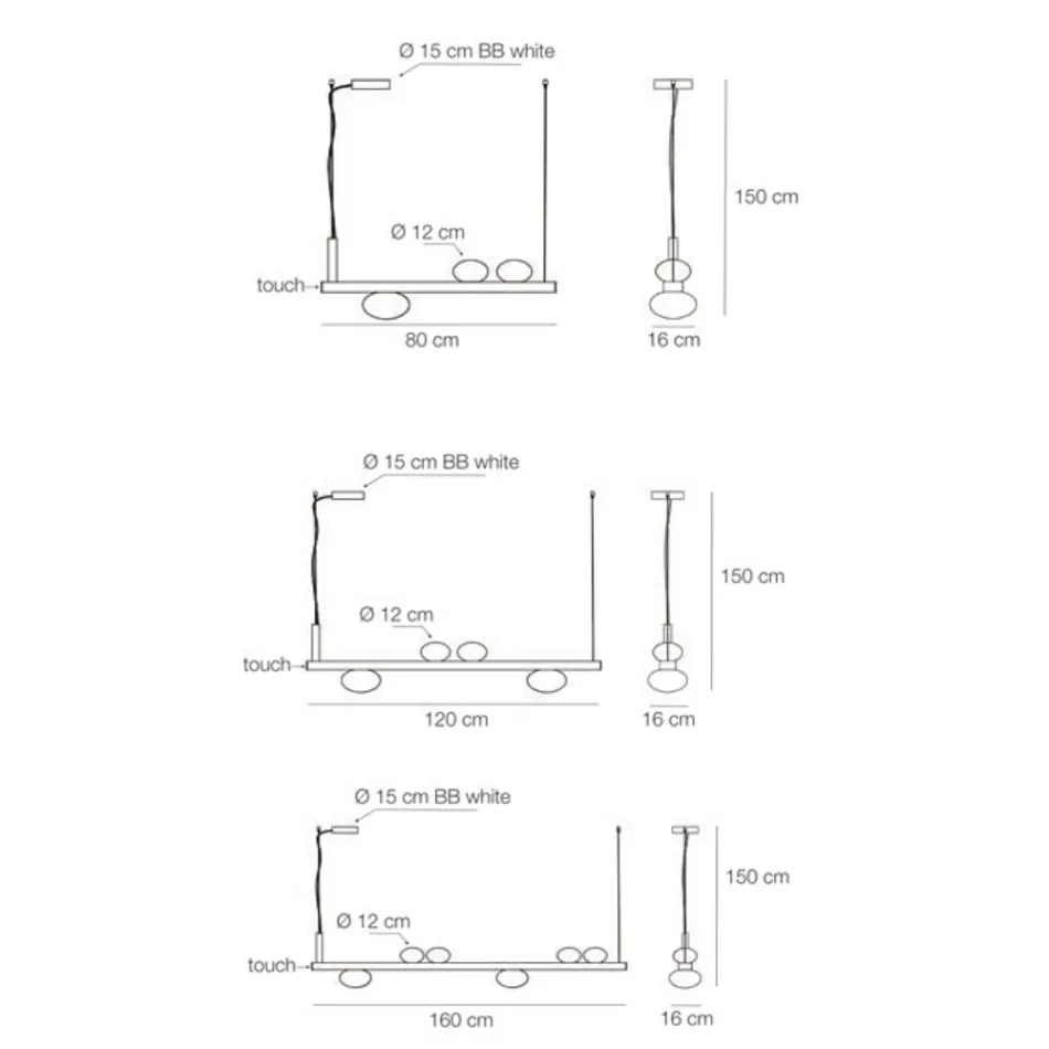 Żyrandol aluminiowy z białym, dmuchanym szkłem - Alma Viadurini