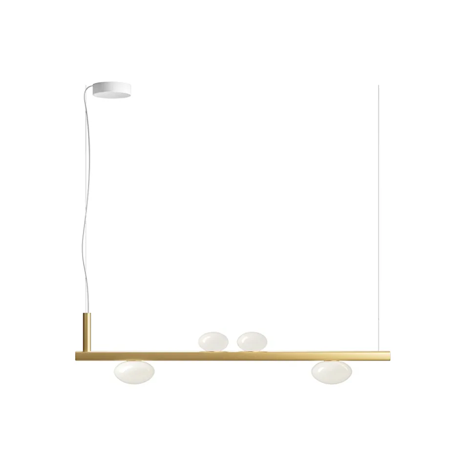 Żyrandol aluminiowy z białym, dmuchanym szkłem - Alma Viadurini