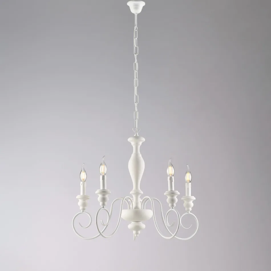 Włoski żyrandol z drewna i lakierowanego żelaza do wystroju wnętrz - Toskania Viadurini