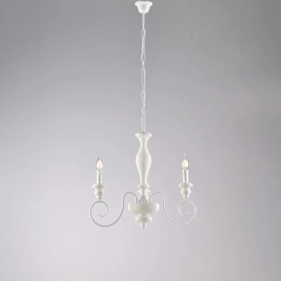 Włoski żyrandol z drewna i lakierowanego żelaza do wystroju wnętrz - Toskania Viadurini