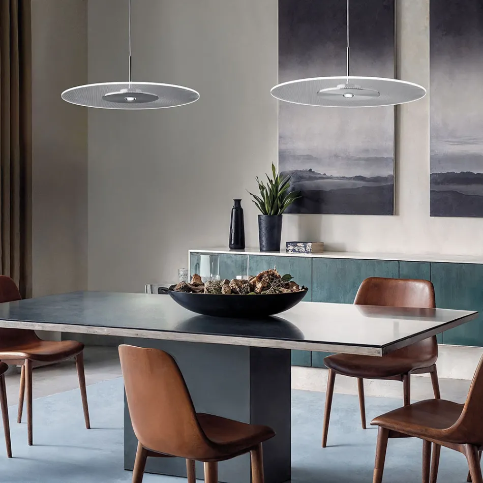 Metalowy żyrandol z dyfuzorem z pleksiglasu z mikrokropkami - Nora Viadurini