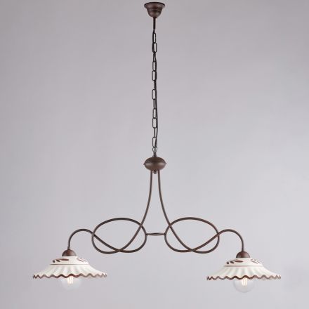 Biały ceramiczny metalowy żyrandol z 2 światłami do użytku wewnątrz pomieszczeń - Polaris Viadurini