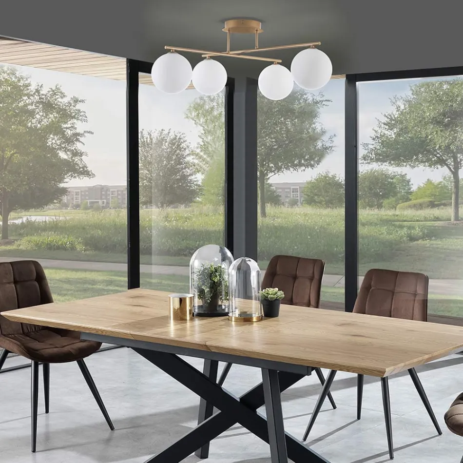 Żyrandol z metalu w kolorze metalicznego złota i 4 białych szklanych kulek - Wenecja Viadurini