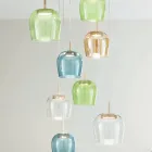 Złoty metalowy żyrandol z oświetleniem LED i kolorowym szkłem - Grab Viadurini