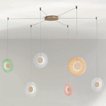 Żyrandol z malowanego metalu i kolorowego żwiru ze światłem LED - Albizia Viadurini