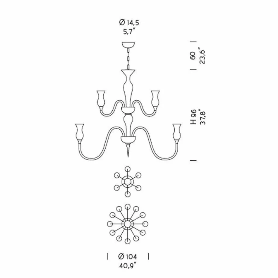 Ręcznie robiony żyrandol ze szkła weneckiego z 18 lampkami Made in Italy - Vittoria Viadurini