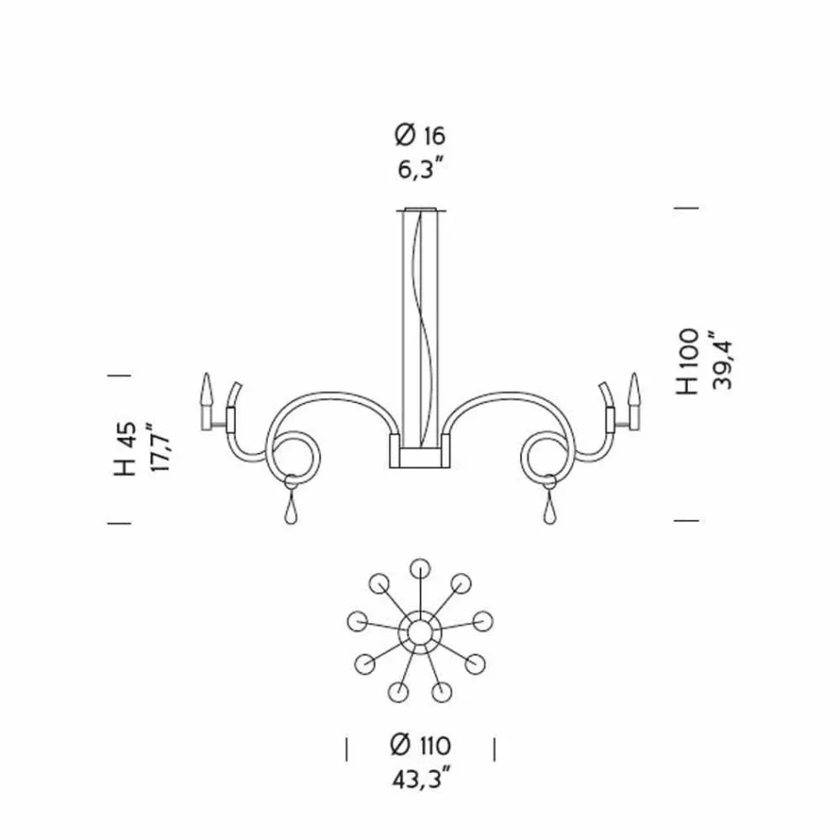 Ręcznie robiony żyrandol ze szkła weneckiego z 9 lampkami Made in Italy - Bernadette Viadurini