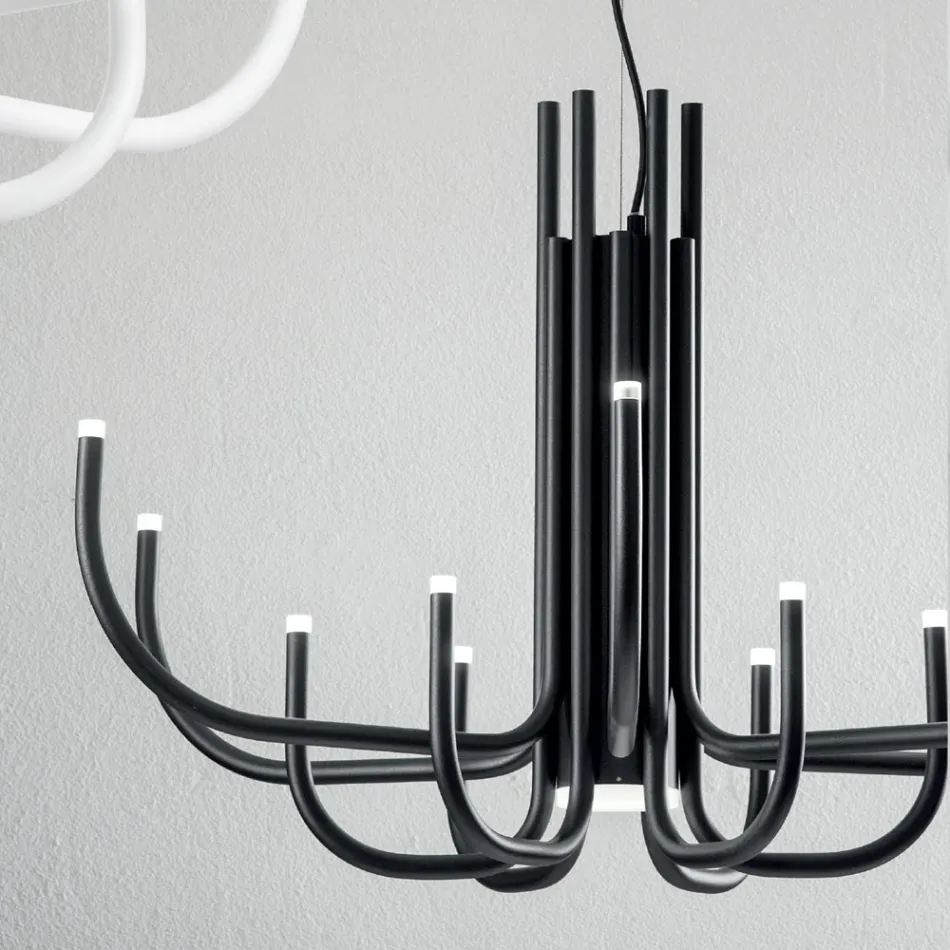 Żyrandol LED z 13 światłami w kolorze białym, czarnym lub złotym lakierowanym metalem - Scorpio Viadurini