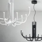 Żyrandol LED z 13 światłami w kolorze białym, czarnym lub złotym lakierowanym metalem - Scorpio Viadurini