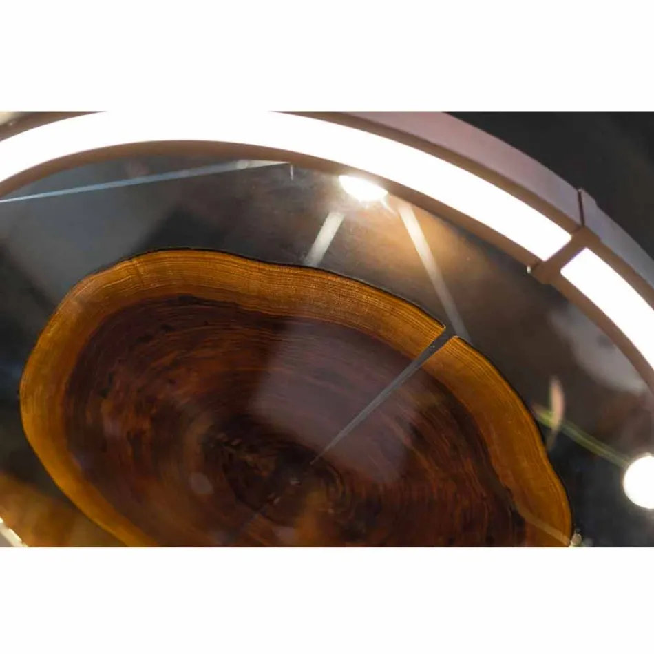 Nowoczesny żyrandol ze stali i szkła z drewnianą wkładką Made in Italy - Seul Viadurini