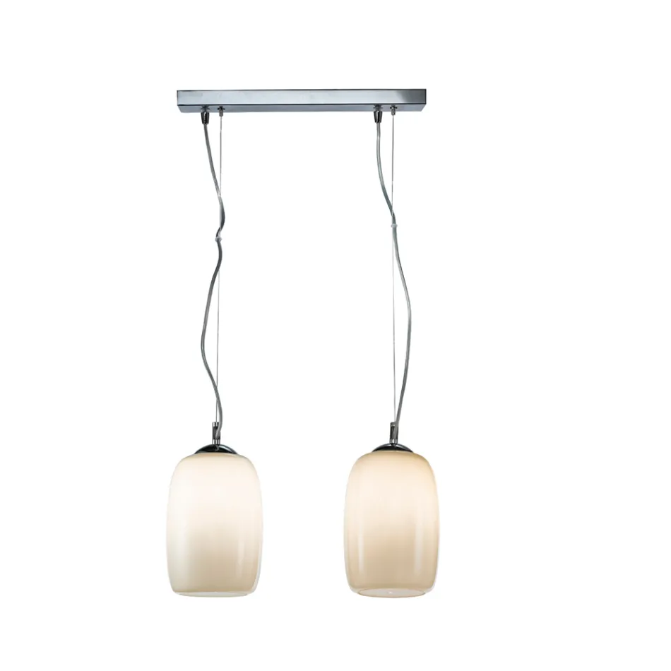 Dwupunktowa lampa wisząca z dmuchanego szkła, wyprodukowana we Włoszech - Soffio Viadurini