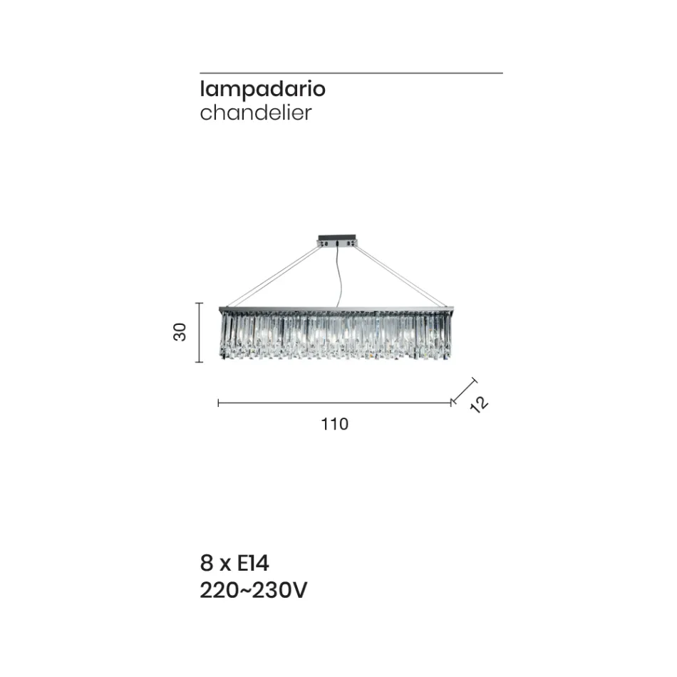 Klasyczny luksusowy żyrandol wiszący z metalu i szlifowanego kryształu - Zolando Viadurini