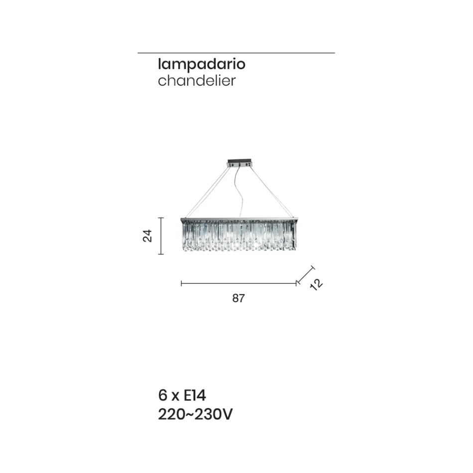 Klasyczny luksusowy żyrandol wiszący z metalu i szlifowanego kryształu - Zolando Viadurini