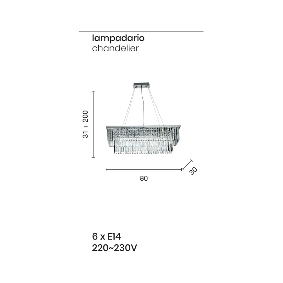 Klasyczny żyrandol wiszący z metalu i luksusowego szlifowanego kryształu - Mirielle Viadurini