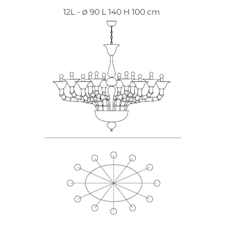 Żyrandol w stylu klasycznym z ręcznie dmuchanego szkła weneckiego - Vanity Viadurini