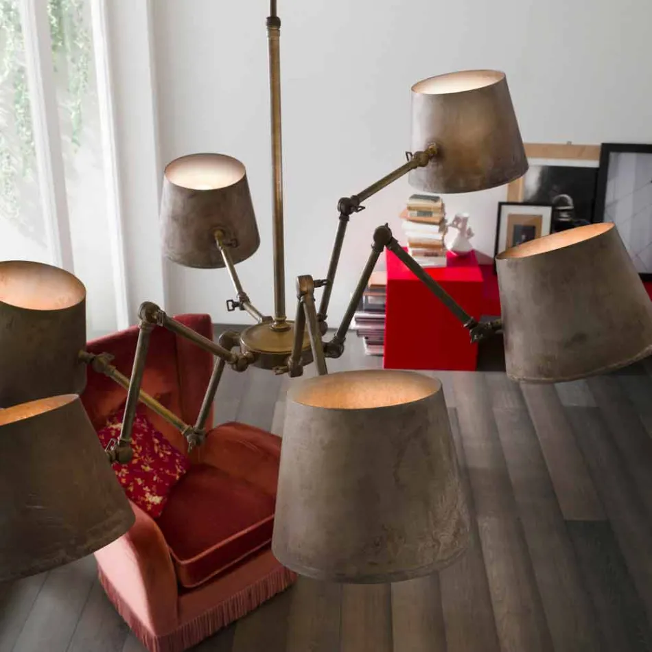 żyrandol w stylu przemysłowym w żelaza i mosiądzu Reporter Il Fanale Viadurini