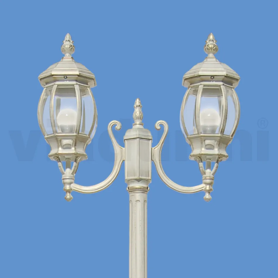 Lamppost 2 Lights Styl Vintage z białego aluminium Wyprodukowano we Włoszech - Dodo Viadurini
