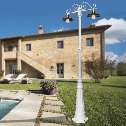 Lampa Post 2 Lights Styl Vintage z aluminium i mosiądzu Made in Italy - Adela Viadurini