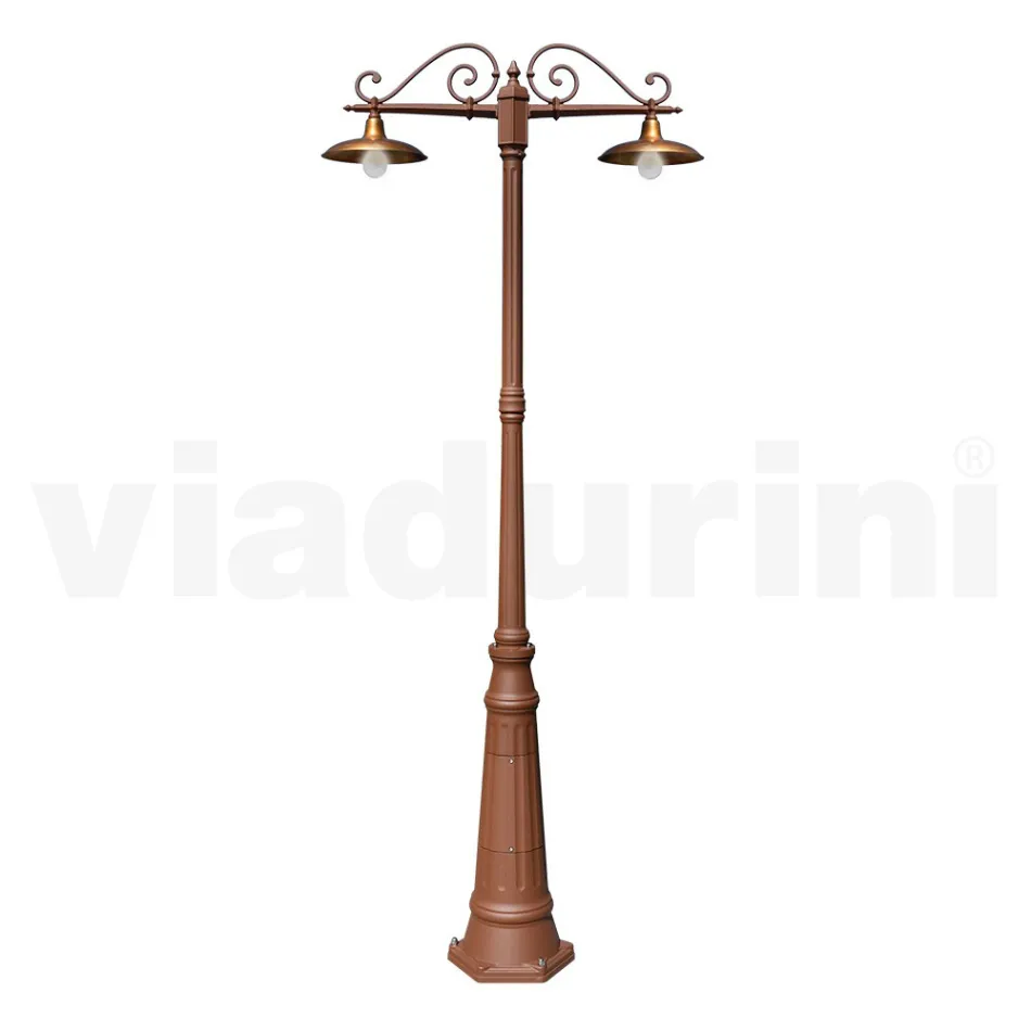 Lampa Post 2 Lights Styl Vintage z aluminium i mosiądzu Made in Italy - Adela Viadurini